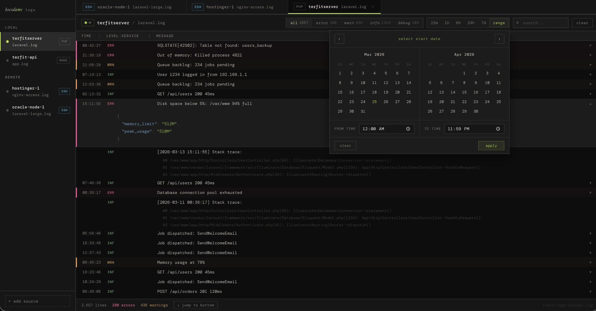 localenv log viewer — unified log management